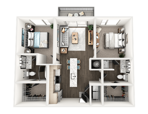 Floor plan for 2 beds, 2 baths, 950 sqft